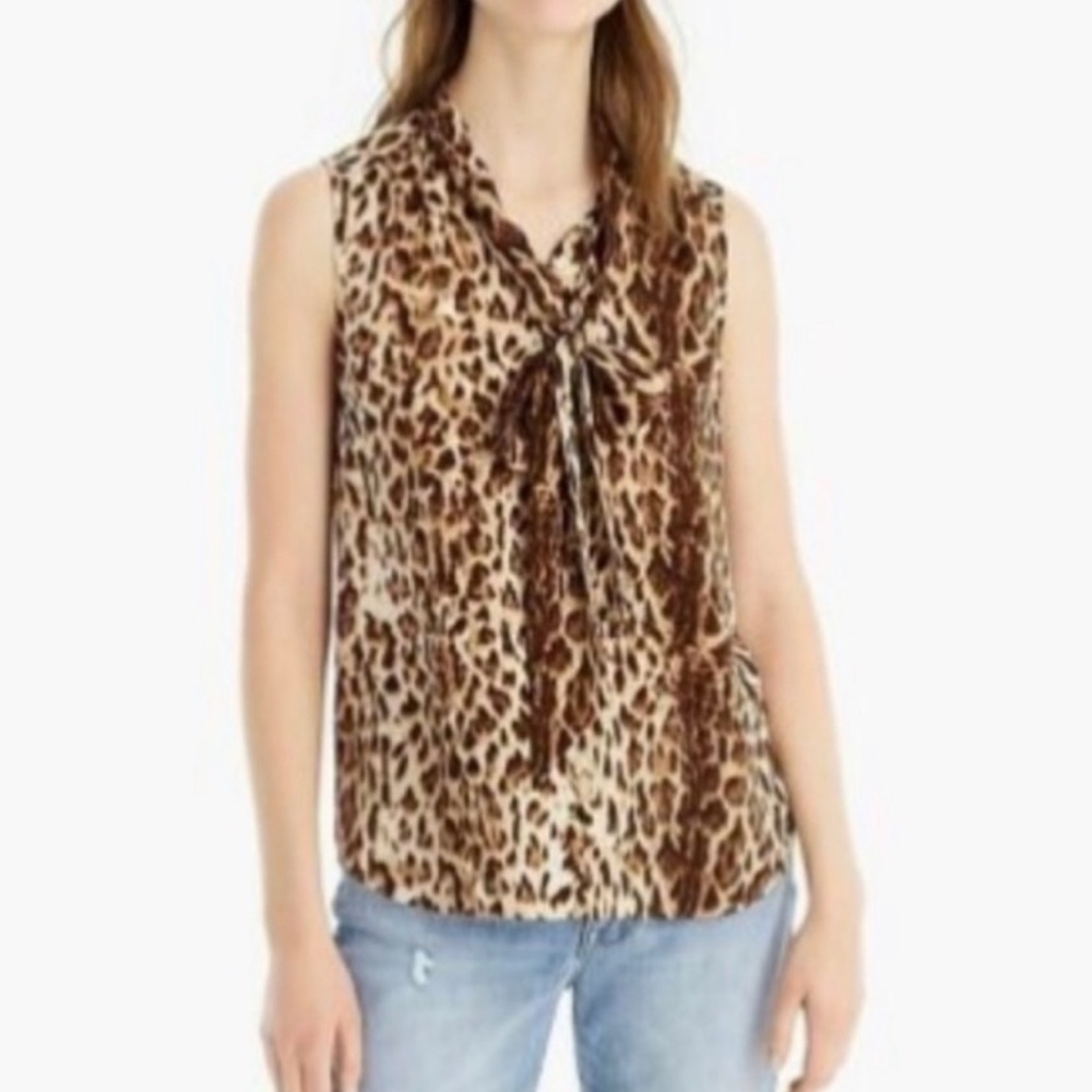 J. Crew leopard print sleeveless tie blouse top XS